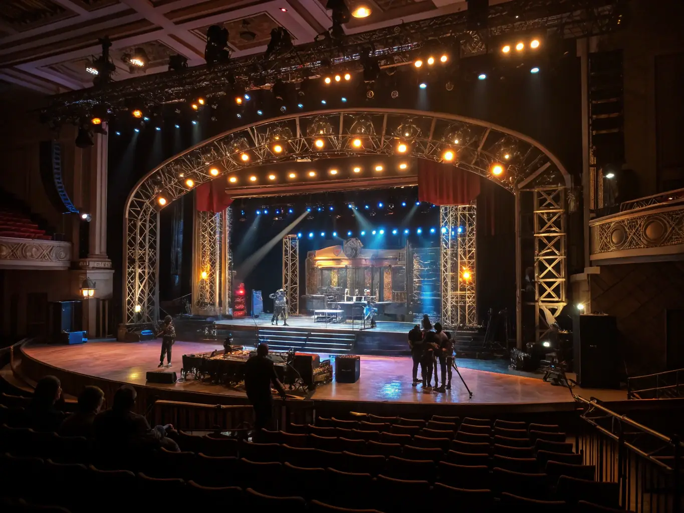 A stage being set up for a live performance, emphasizing ATELIER M's role in supporting the presentation of artistic works.