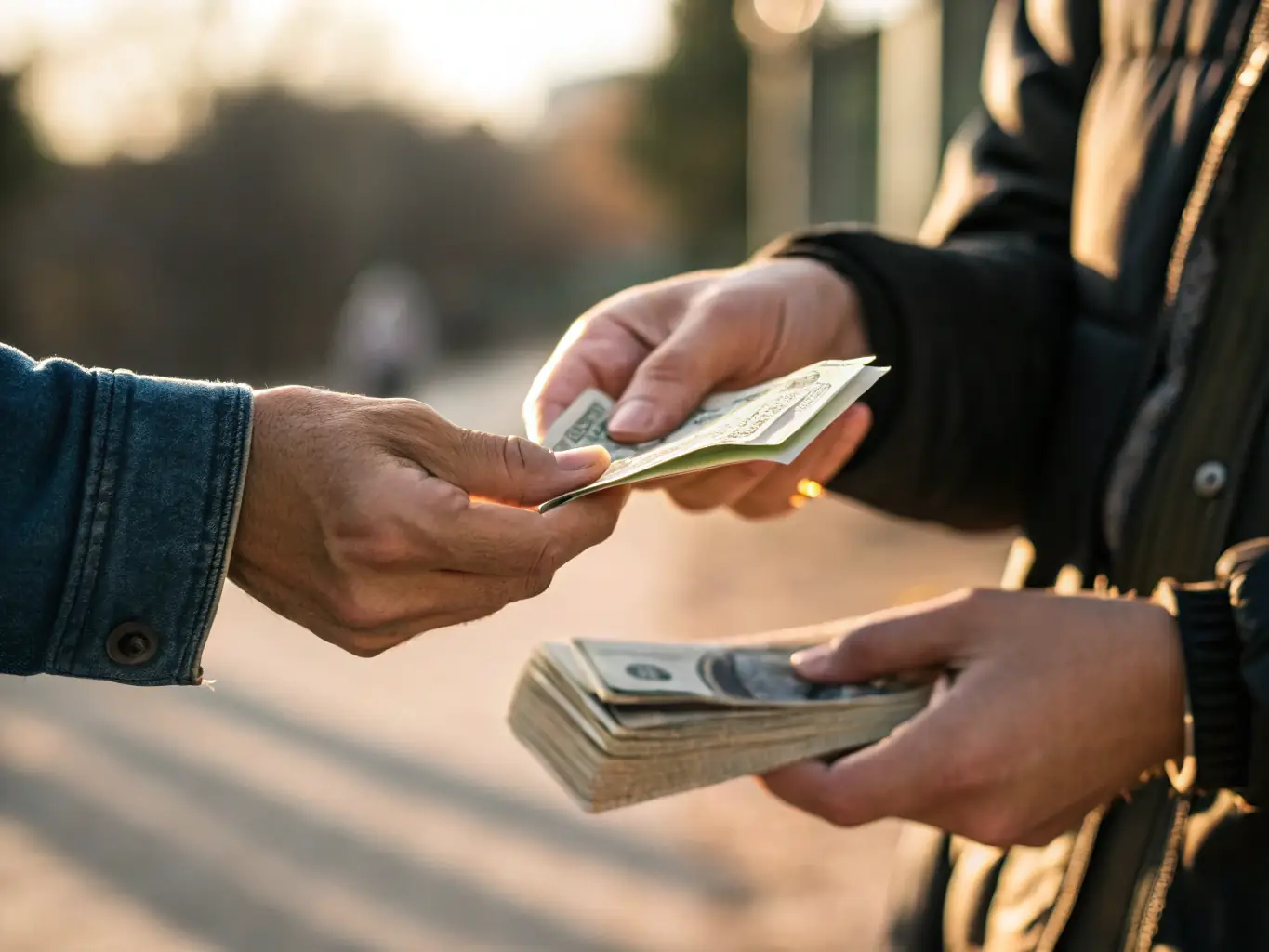 A close-up shot of hands making a monetary donation, symbolizing financial support for ATELIER M's programs and initiatives.